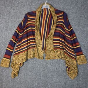 Chesley Cardigan Womens M Earth Tones Open Front Sharkbite Tunic Hem Striped